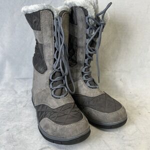 Itasca Boots Womens Size 9 Gray Faux Fur Lined Duck Bean Lace Up Quilted Outdoor